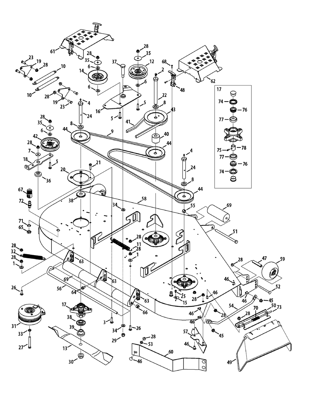 Mower Deck 60-Inch Diagram and Parts List for Z-FORCES60-KH 53AH5FJD050-25HP Cub Cadet Lawn Tractor